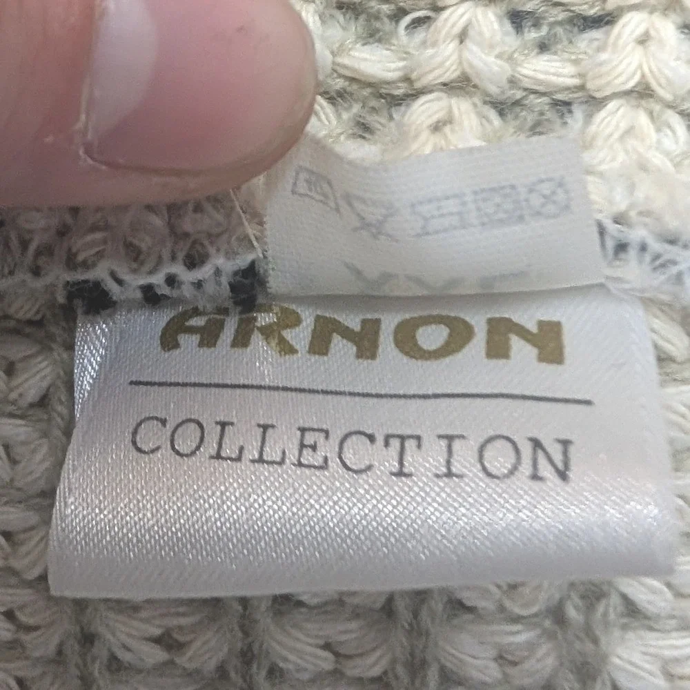 Arnon Collection Cardigan Women XXL Cream Black Greek Key Waffle Knit Button Up